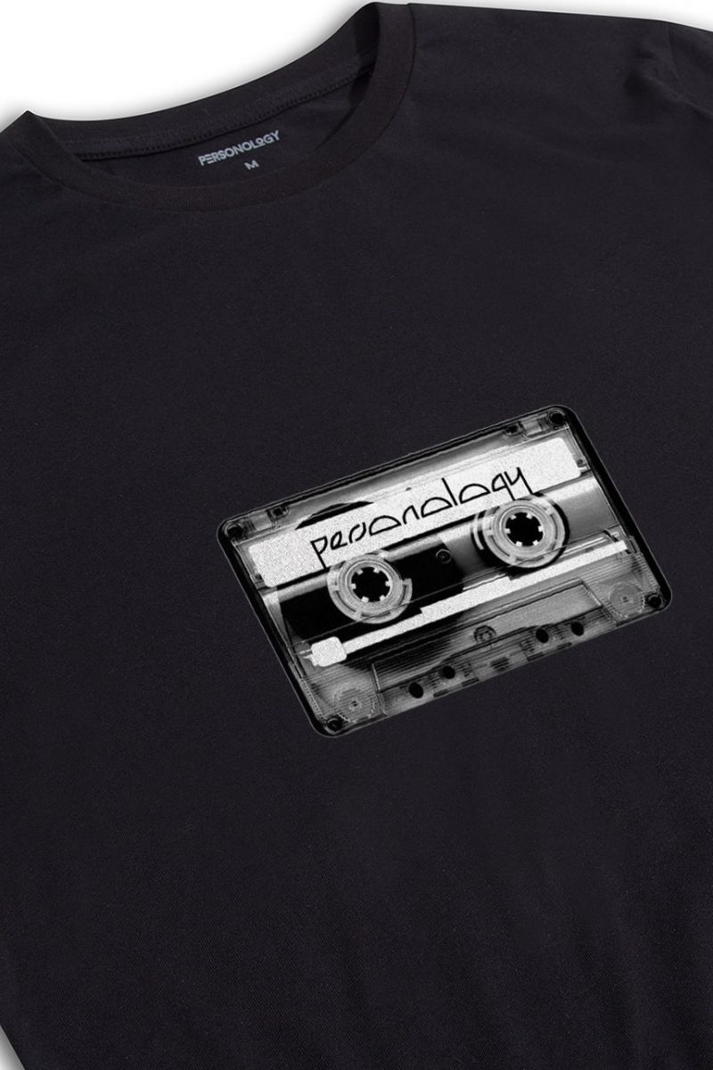 Black Soft Fabric Tape Design Short Sleeve Tee