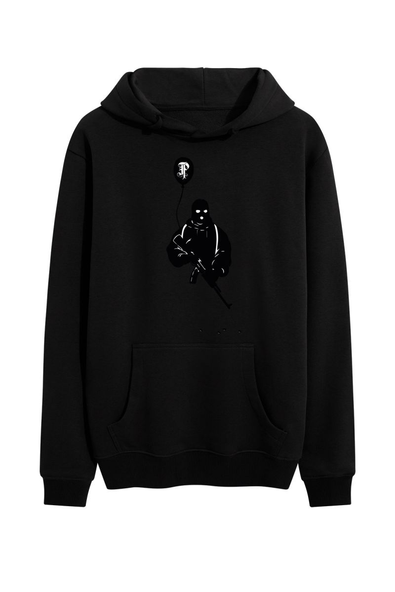 Black Premium Cotton Terrorıst Design Pullover Hoodie