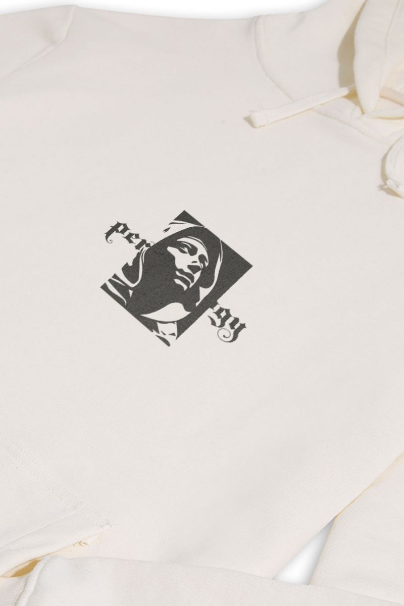 Ecru Premium Cotton Virgin Mary Design Pullover Hoodie