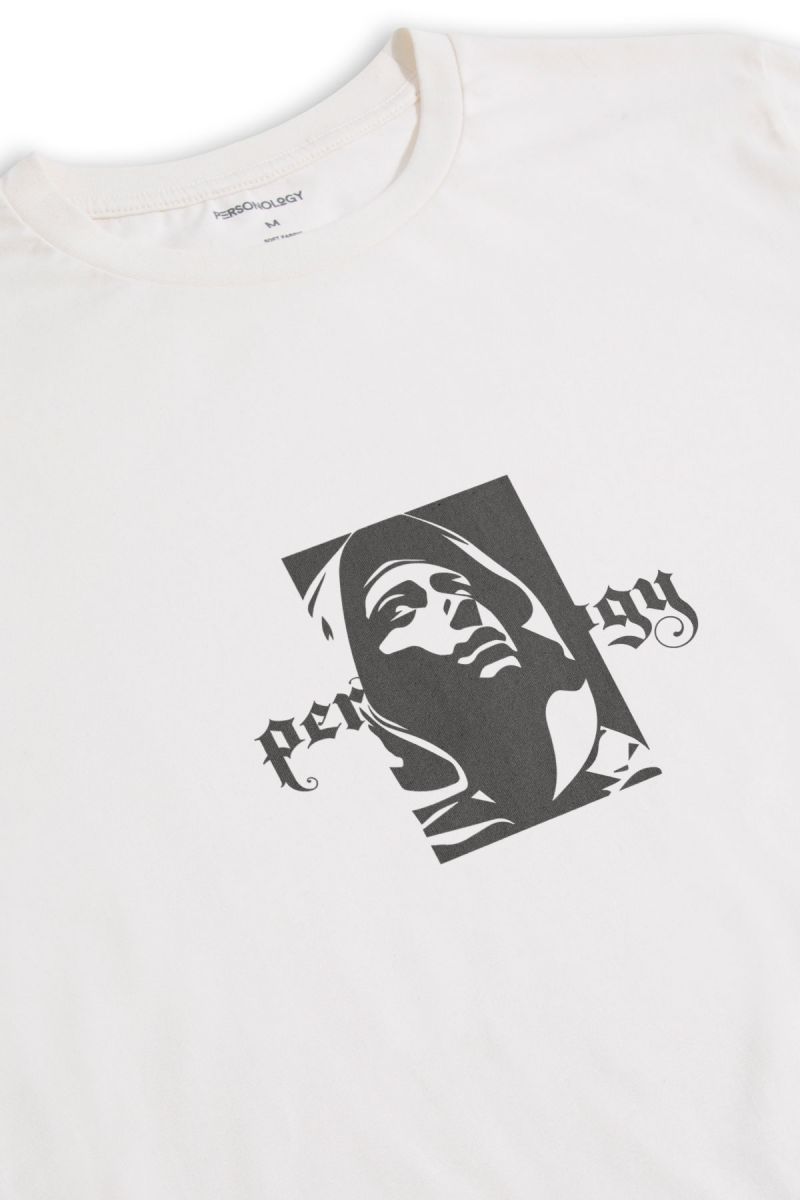 Off White Soft Fabric Virgin Mary Design Short Sleeve Tee