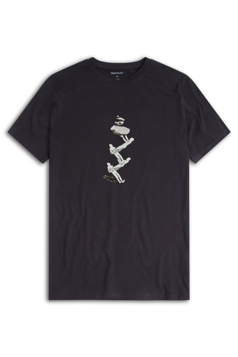 Black Soft Fabric Zig Zag Stone Stand Design Short Sleeve Tee