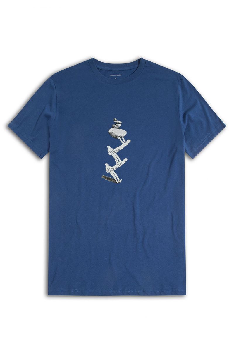 Navy Soft Fabric Zig Zag Stone Stand Design Short Sleeve Tee