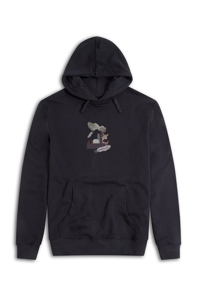 Black Premium Cotton Heliopause Design Pullover Hoodie