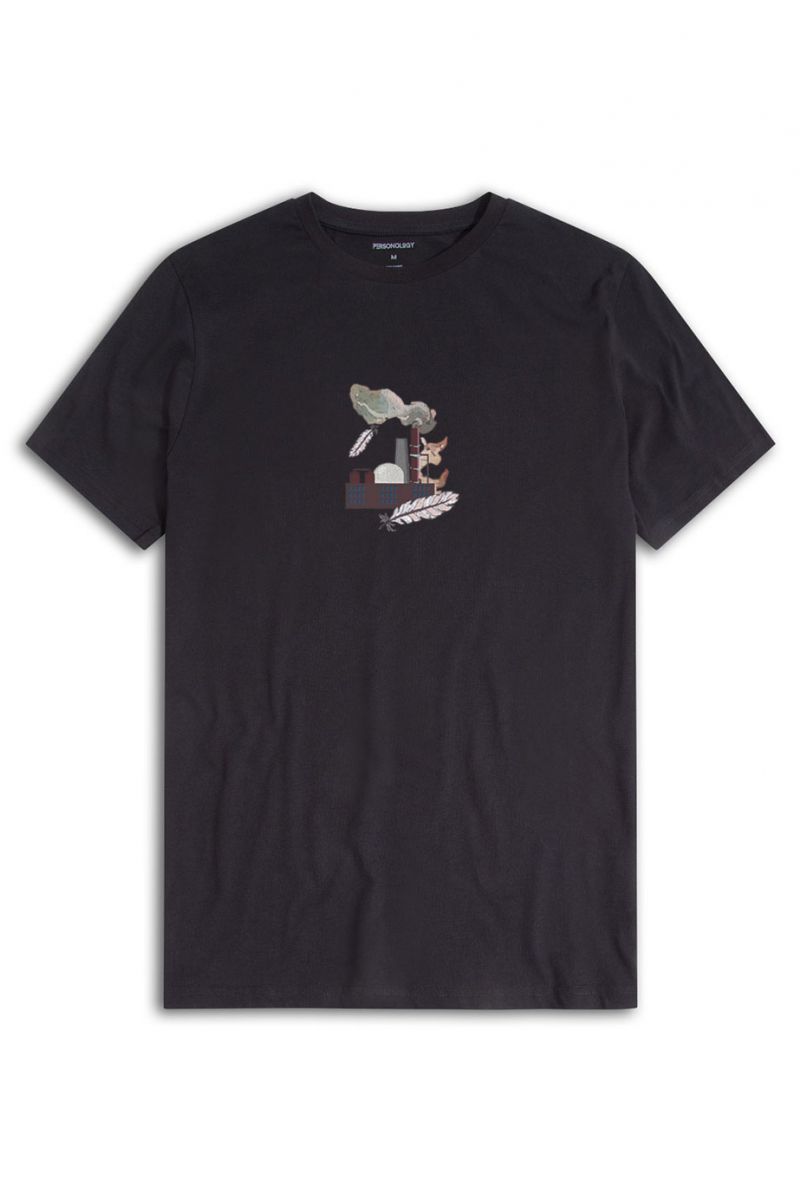 Black Soft Fabric Heliopause Design Short Sleeve Tee