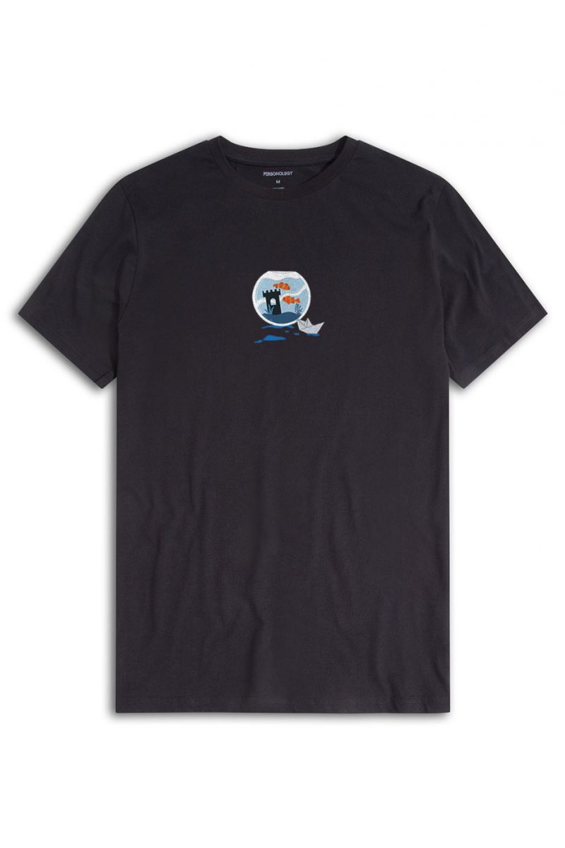 Black Soft Fabric Okeanos Design Short Sleeve Tee