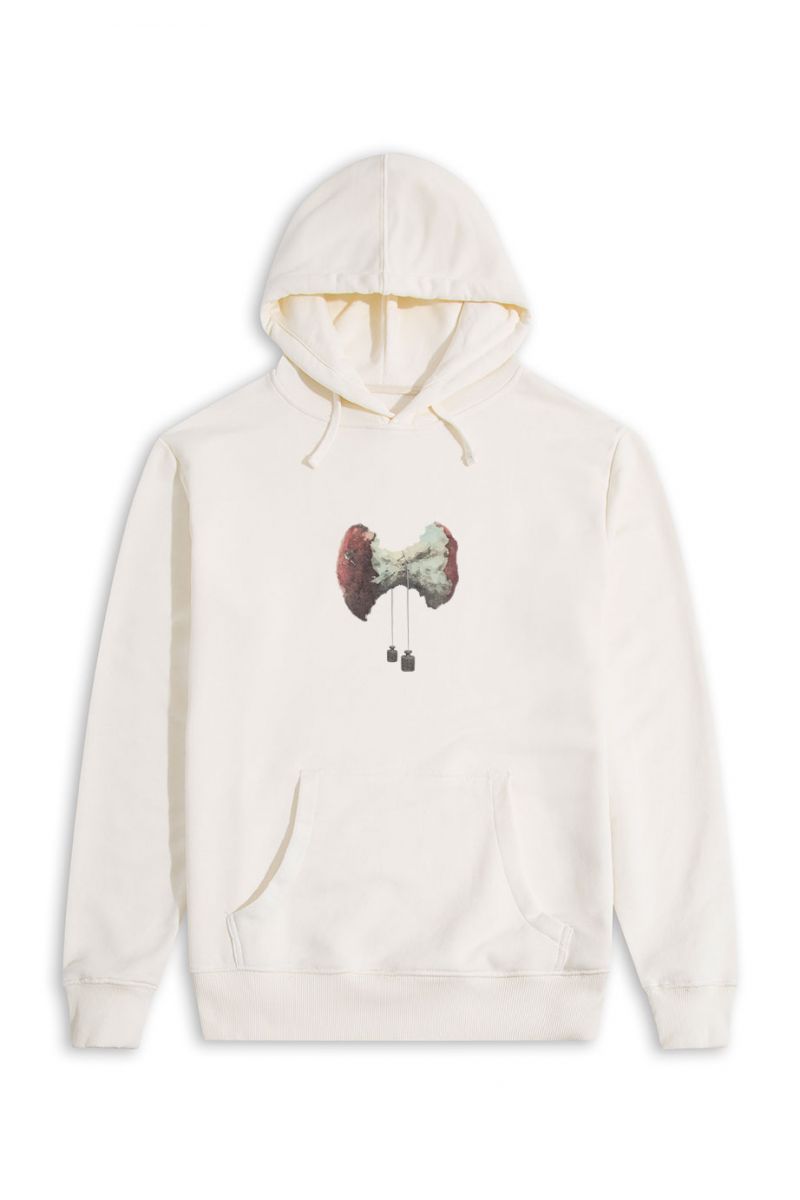 Ecru Premium Cotton Bitten Design Pullover Hoodie
