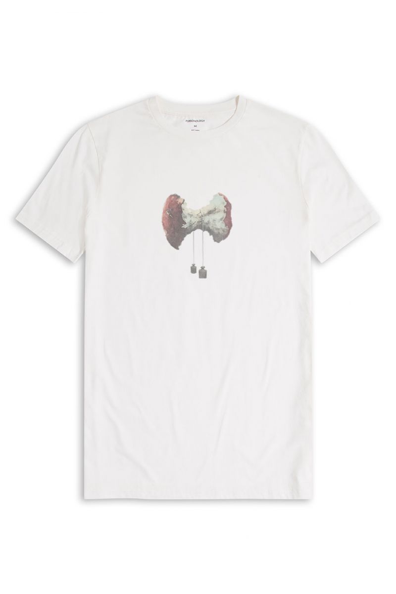 Off White Soft Fabric Bitten Design Short Sleeve Tee
