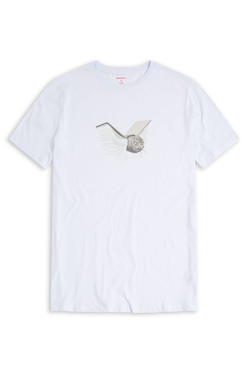 White Soft Fabric Uil Boek Design Short Sleeve Tee