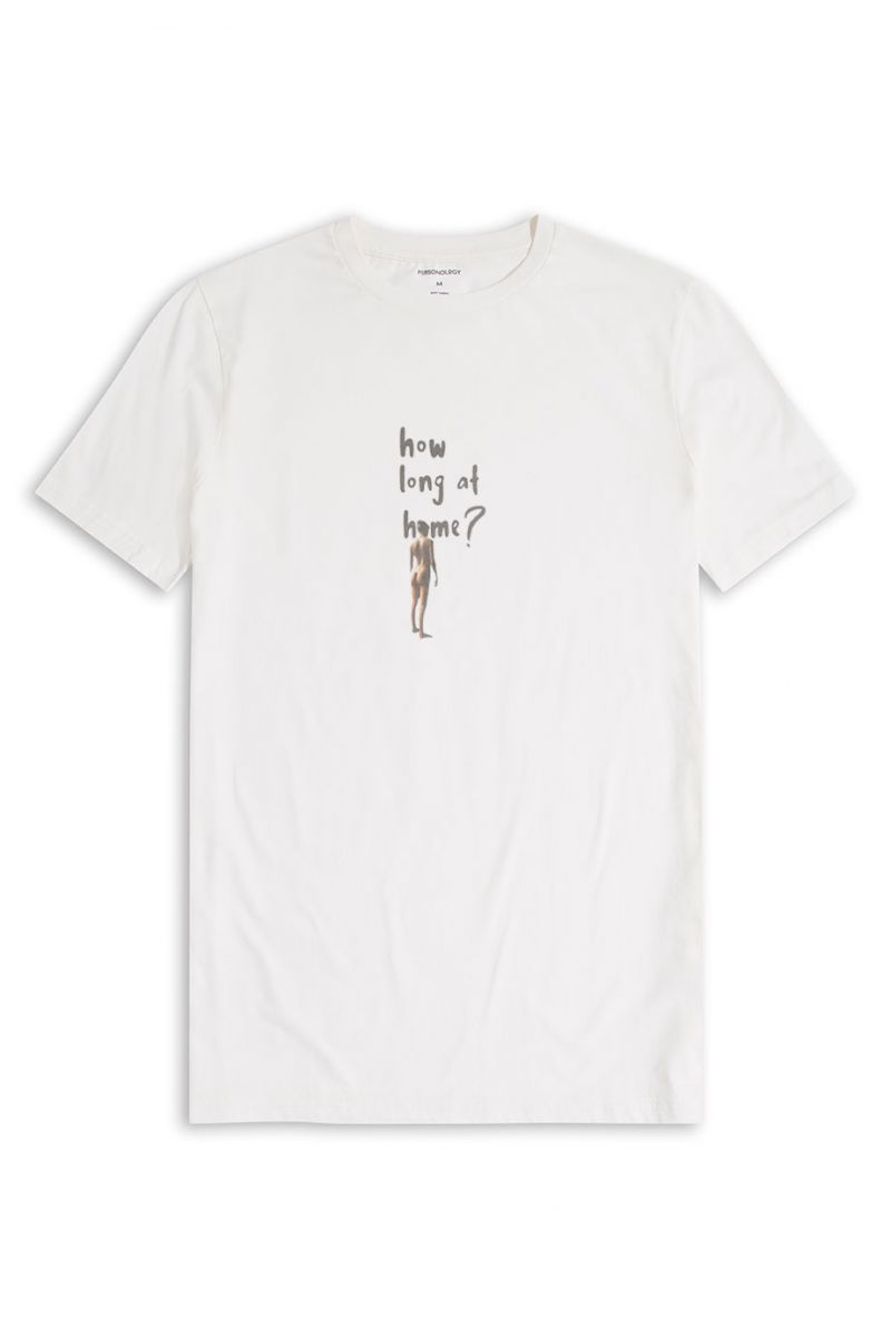 Off White Soft Fabric How Long at Home ? Design Short Sleeve Tee