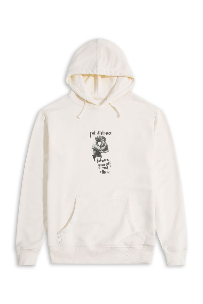 Ecru Premium Cotton Put Distance Design Pullover Hoodie