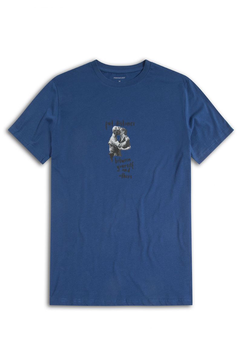 Navy Soft Fabric Put Distance Design Short Sleeve Tee
