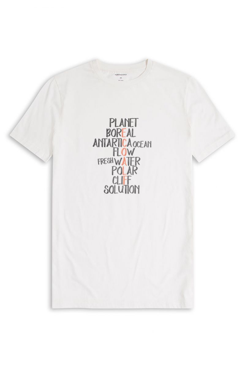 Off White Soft Fabric Ecoalf Design Short Sleeve Tee
