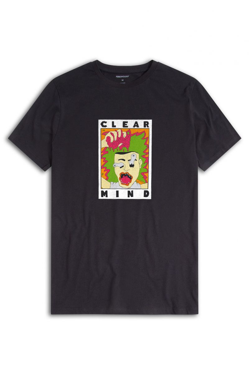 Black Soft Fabric Clear Mind Design Short Sleeve Tee