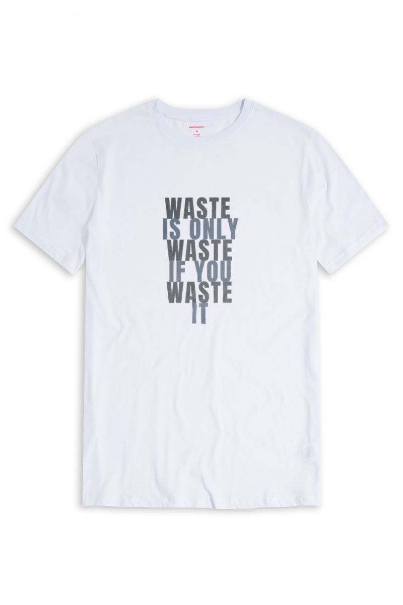 White Soft Fabric WASTE Design Short Sleeve Tee