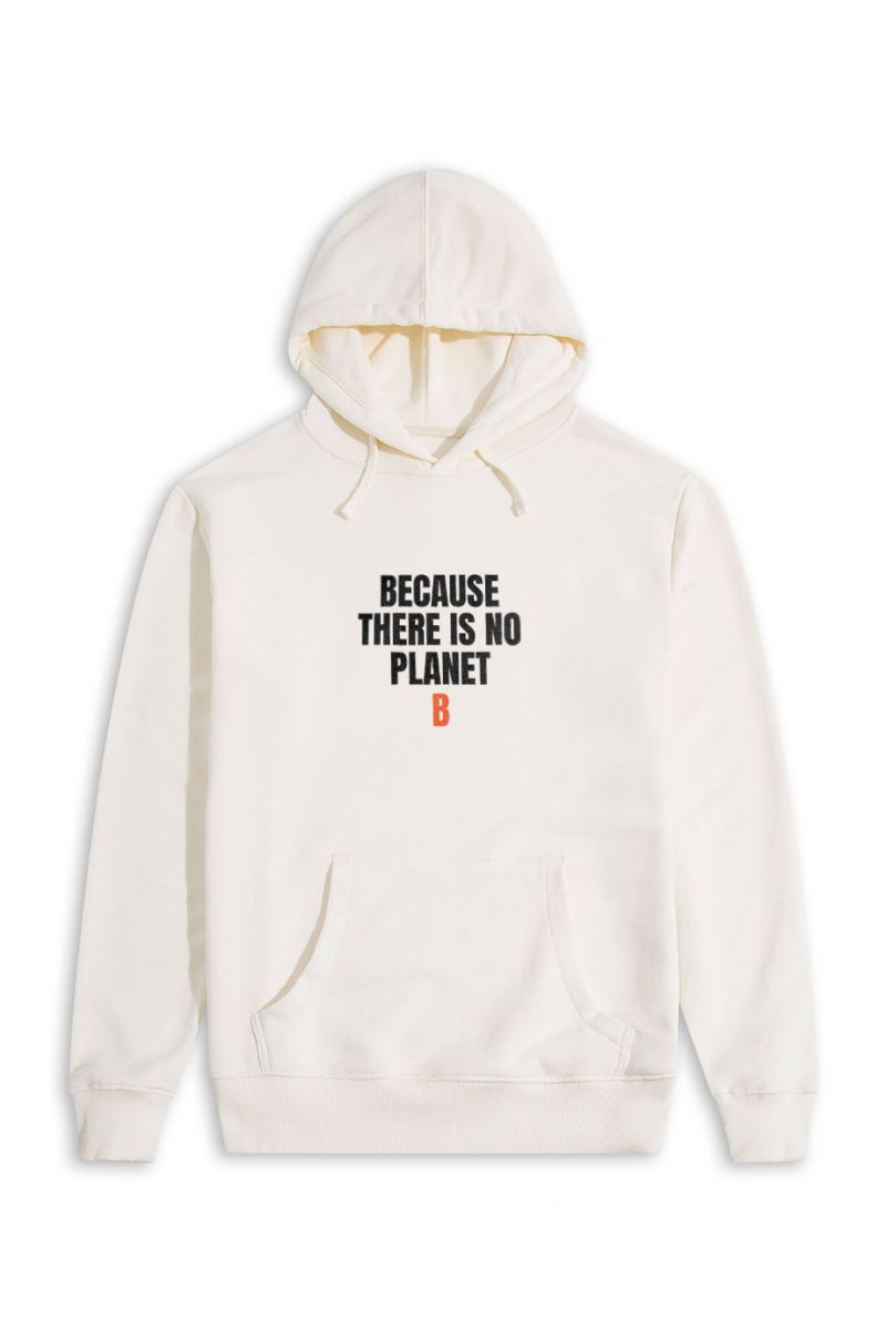 Ecru Premium Cotton Because There is No Planet Design Pullover Hoodie