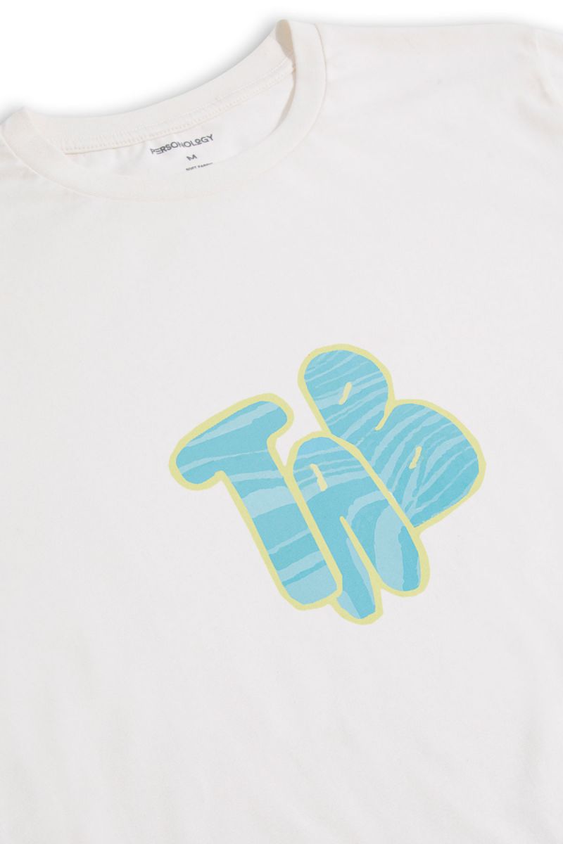 Off White Soft Fabric TA B Design Short Sleeve Tee
