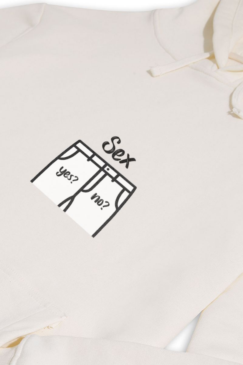 Ecru Premium Cotton Sex Yes? No? Design Pullover Hoodie