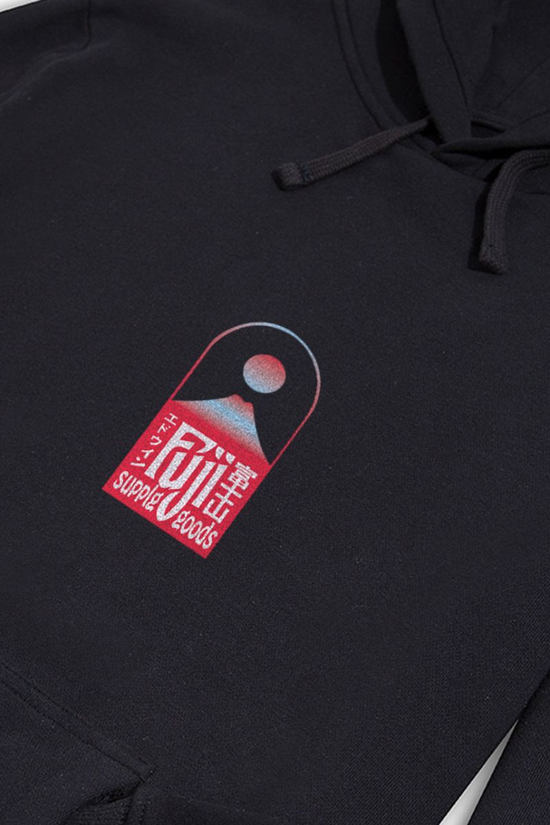 Black Premium Cotton Fuji Design Pullover Hoodie