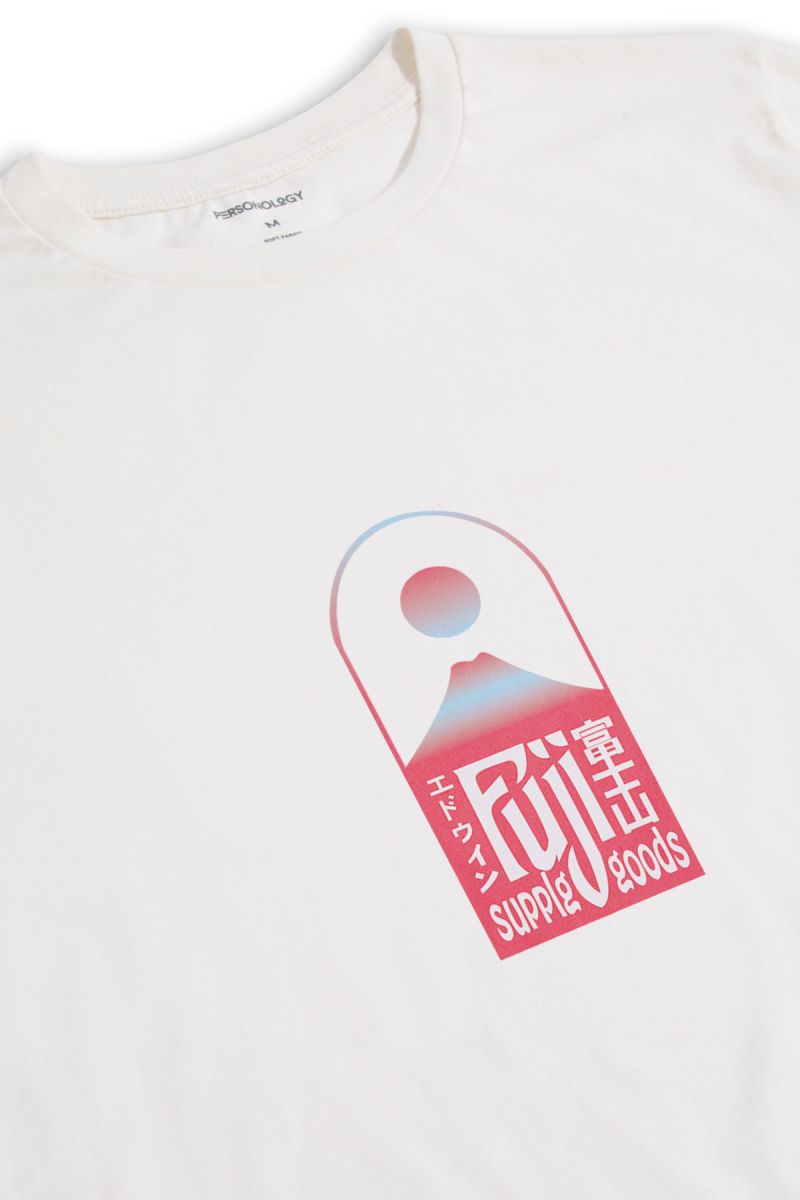 Off White Soft Fabric Fuji Design Short Sleeve Tee