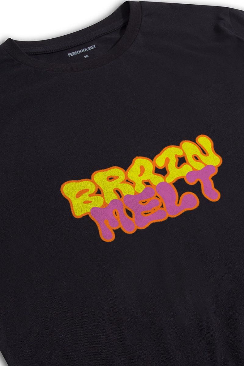 Black Soft Fabric Braim Melt Design Short Sleeve Tee