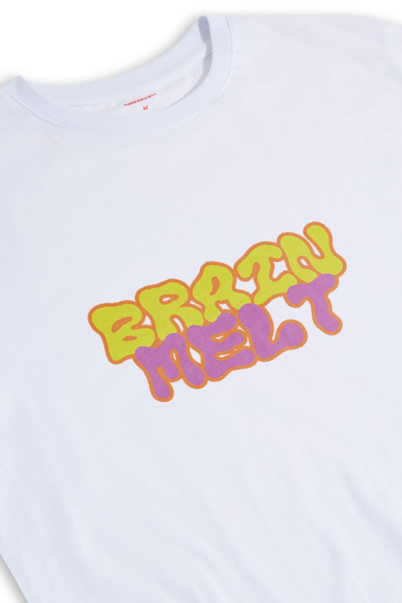 White Soft Fabric Braim Melt Design Short Sleeve Tee