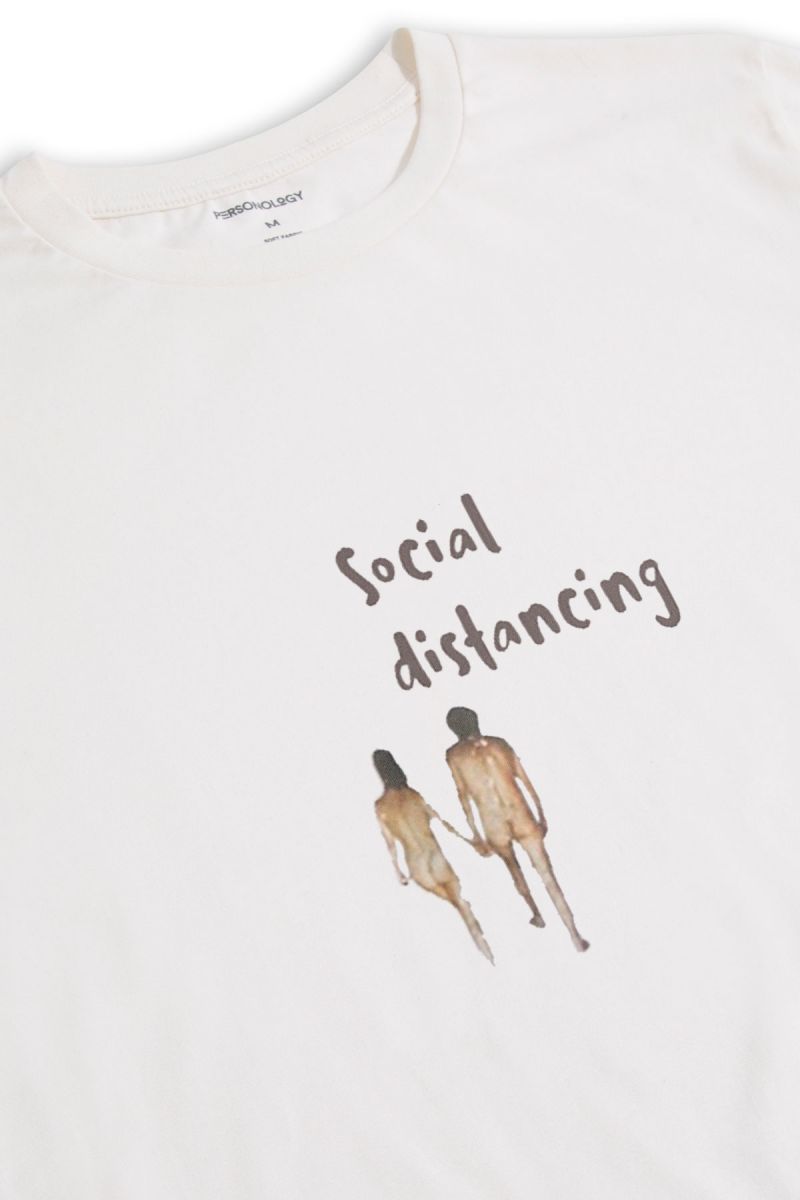 Off White Soft Fabric Social distancing Design Short Sleeve Tee