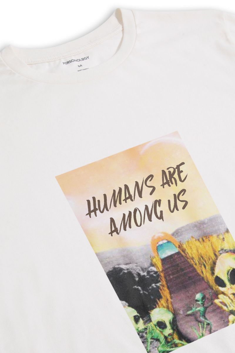 Off White Soft Fabric Humans are Among Us Design Short Sleeve Tee