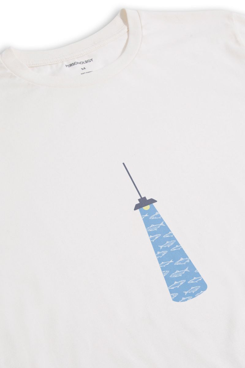 Off White Soft Fabric Fish in the Dark Design Short Sleeve Tee