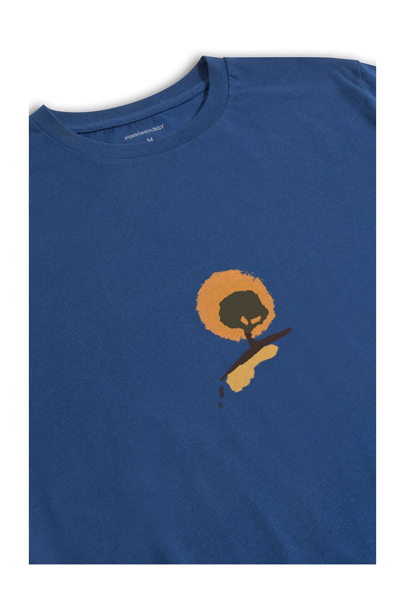 Navy Soft Fabric Robuts Like a Tree Design Short Sleeve Tee