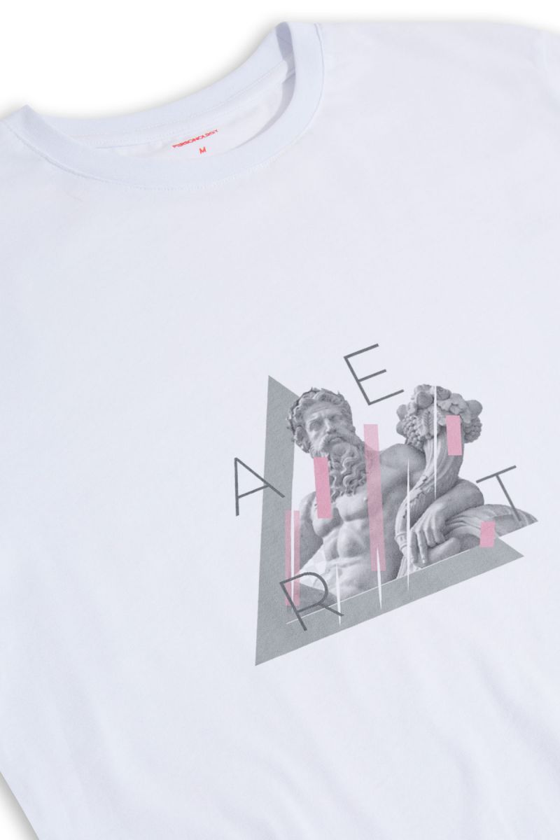 White Soft Fabric Ancient Art Design Short Sleeve Tee