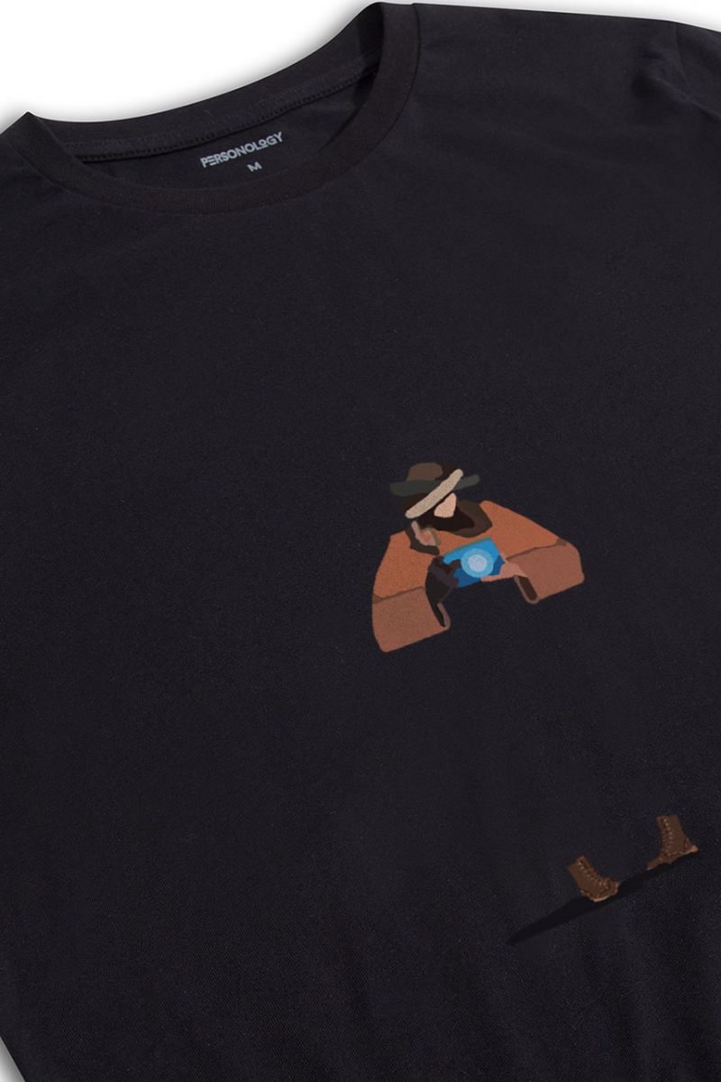 Black Soft Fabric Acro Design Short Sleeve Tee