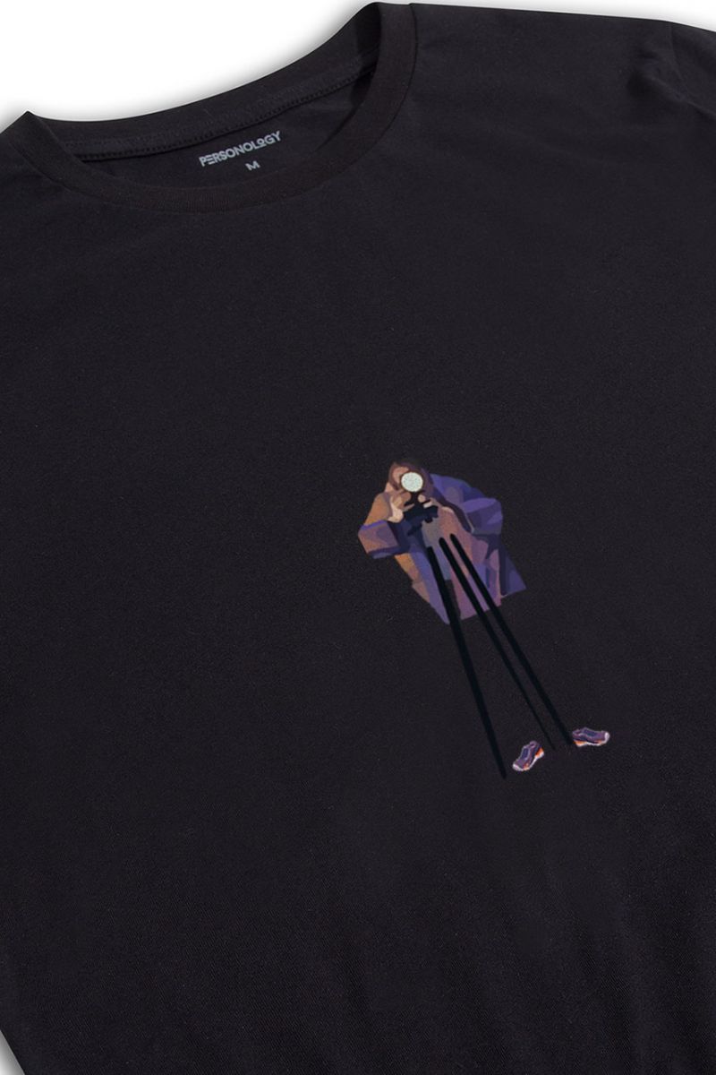 Black Soft Fabric Velv Design Short Sleeve Tee