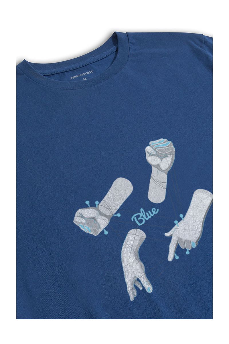 Navy Soft Fabric Blue Hands Design Short Sleeve Tee