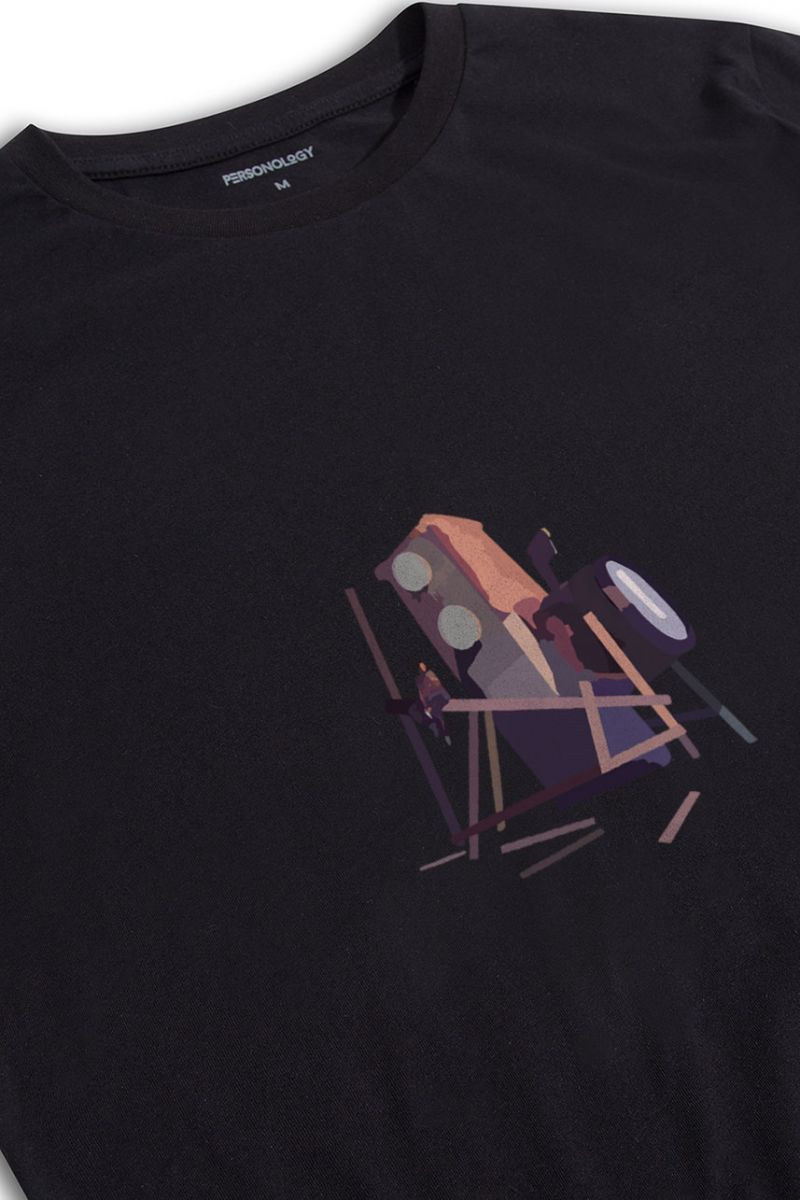 Black Soft Fabric Velv Design Short Sleeve Tee