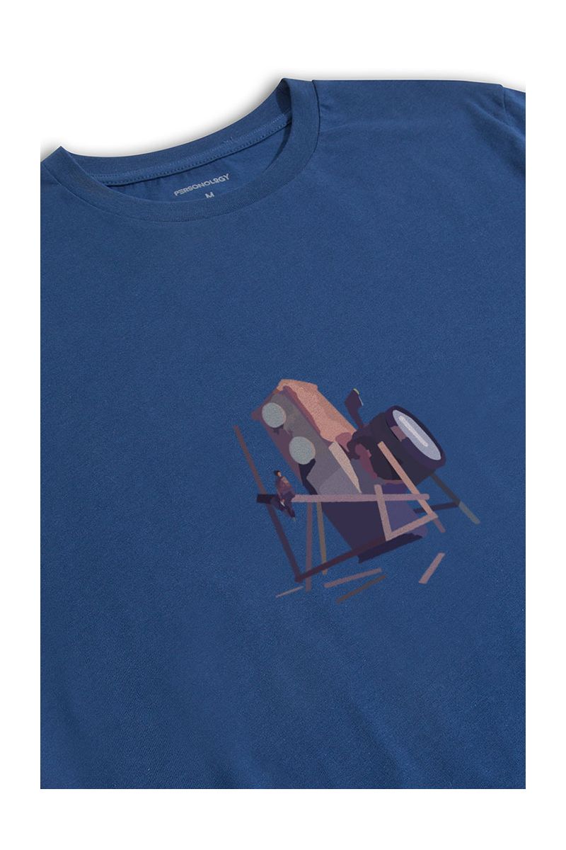 Navy Soft Fabric Velv Design Short Sleeve Tee