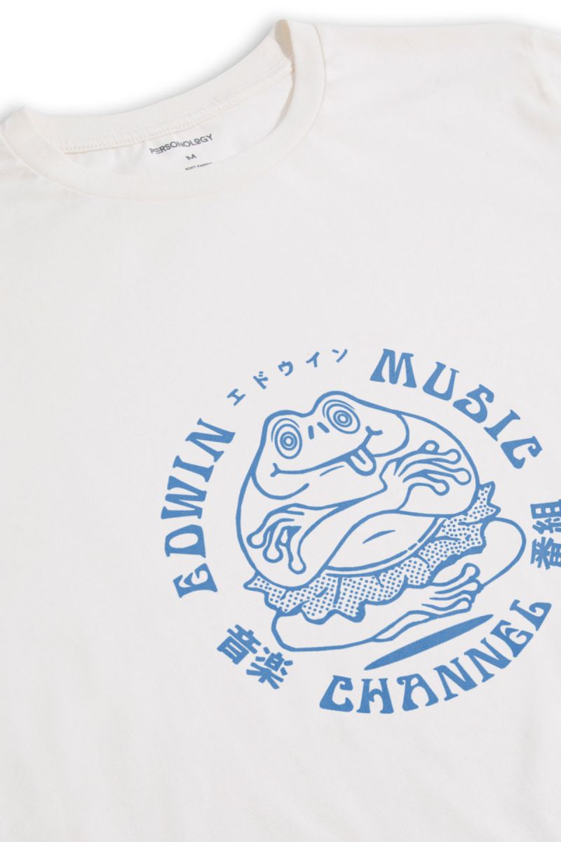 Off White Soft Fabric Music Channel Design Short Sleeve Tee