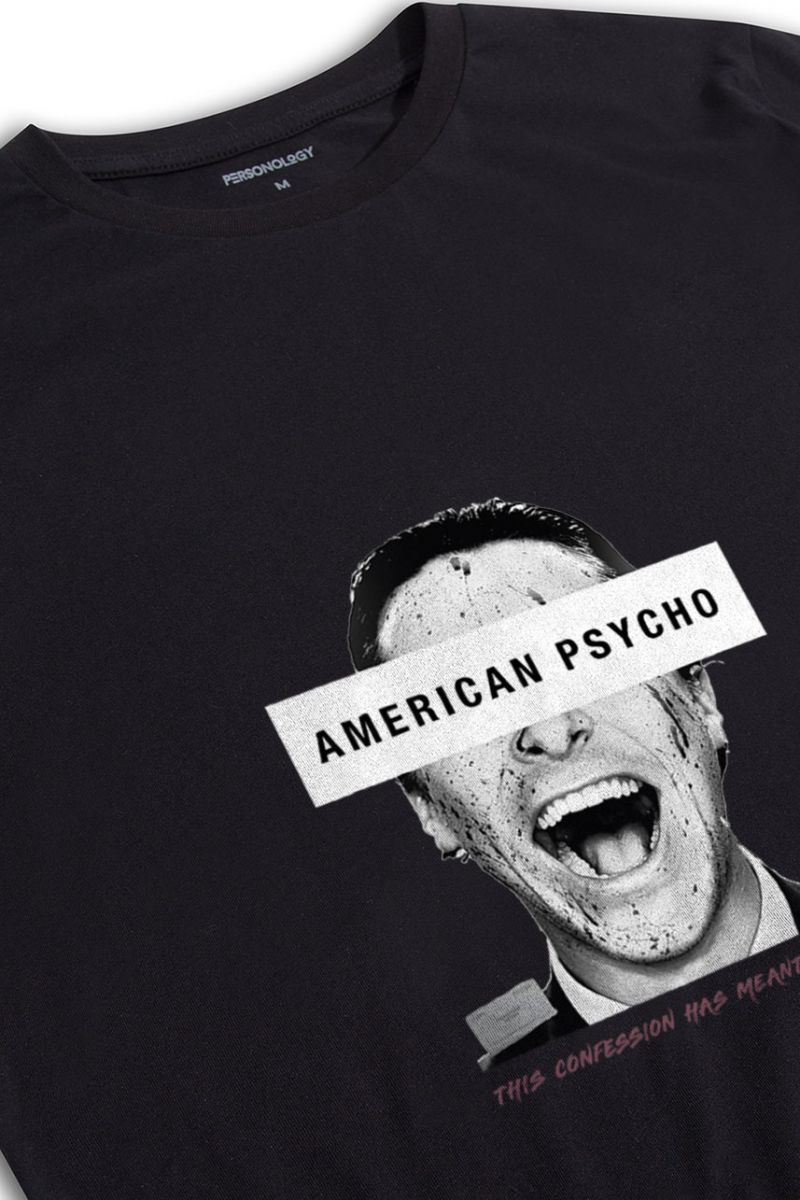 Black Soft Fabric American Psycho Design Short Sleeve Tee