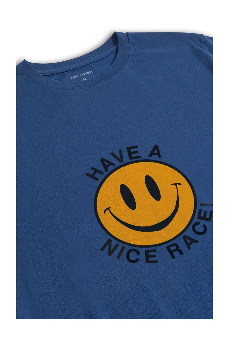Navy Soft Fabric Have a Nice Race Design Short Sleeve Tee