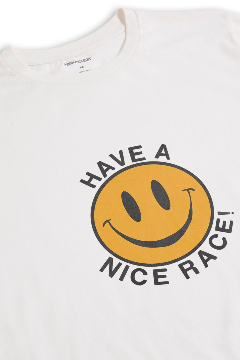 Off White Soft Fabric Have a Nice Race Design Short Sleeve Tee