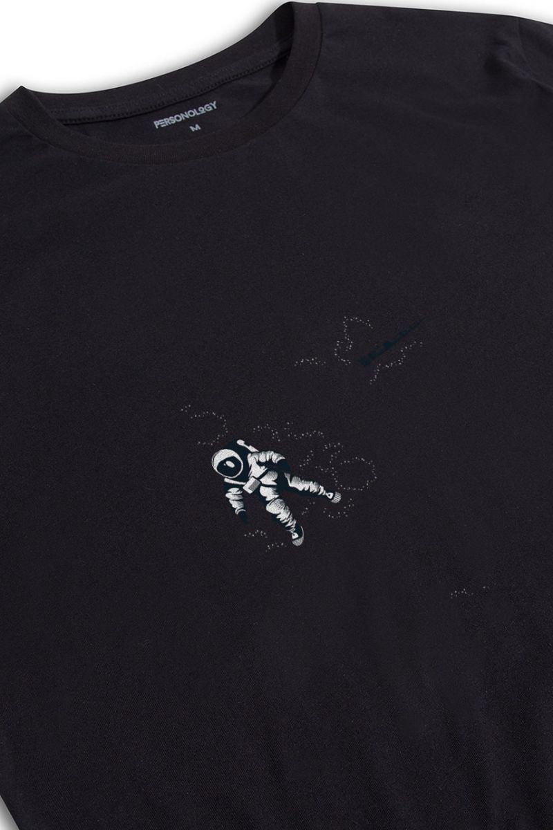 Black Soft Fabric Astrok Design Short Sleeve Tee