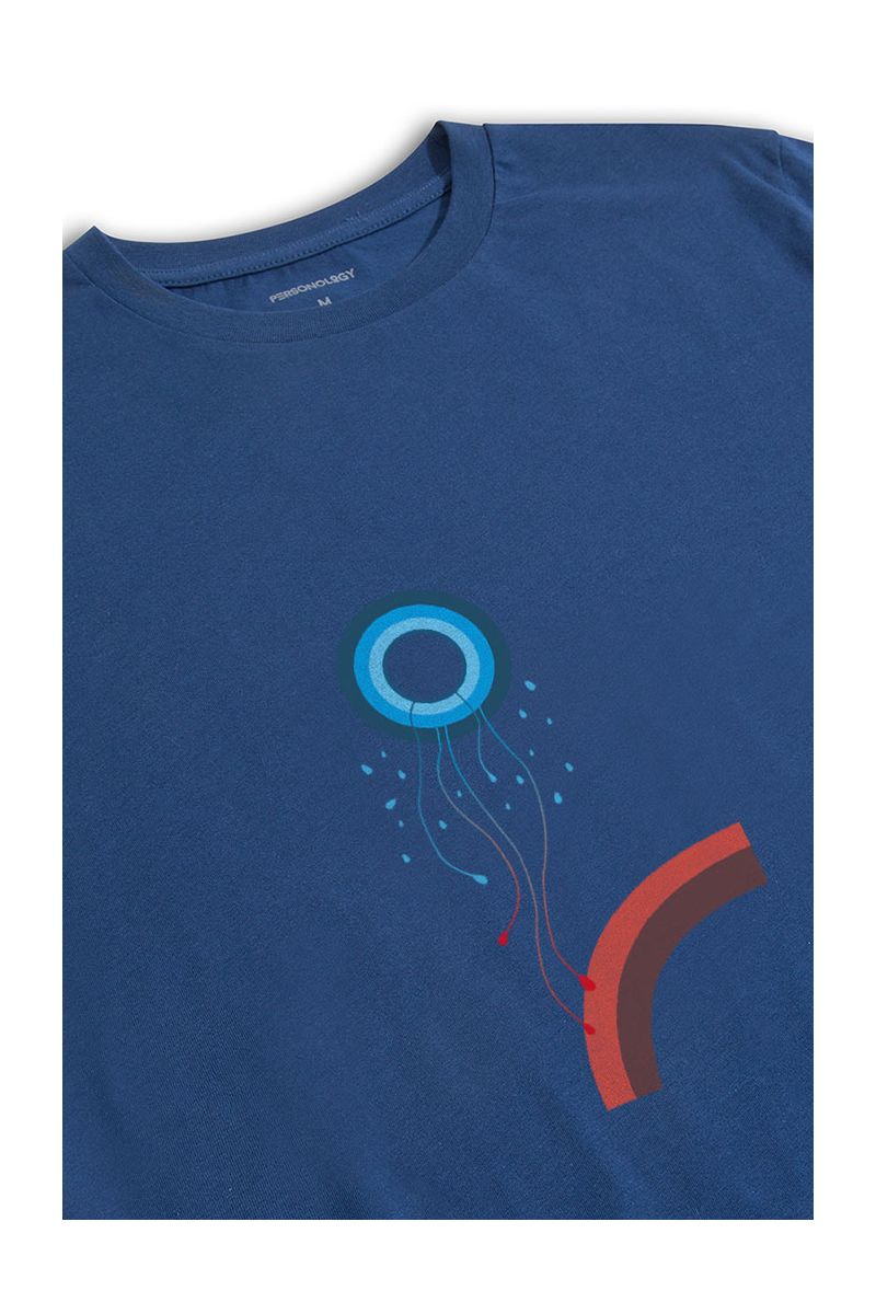 Navy Soft Fabric Free Soul Design Short Sleeve Tee
