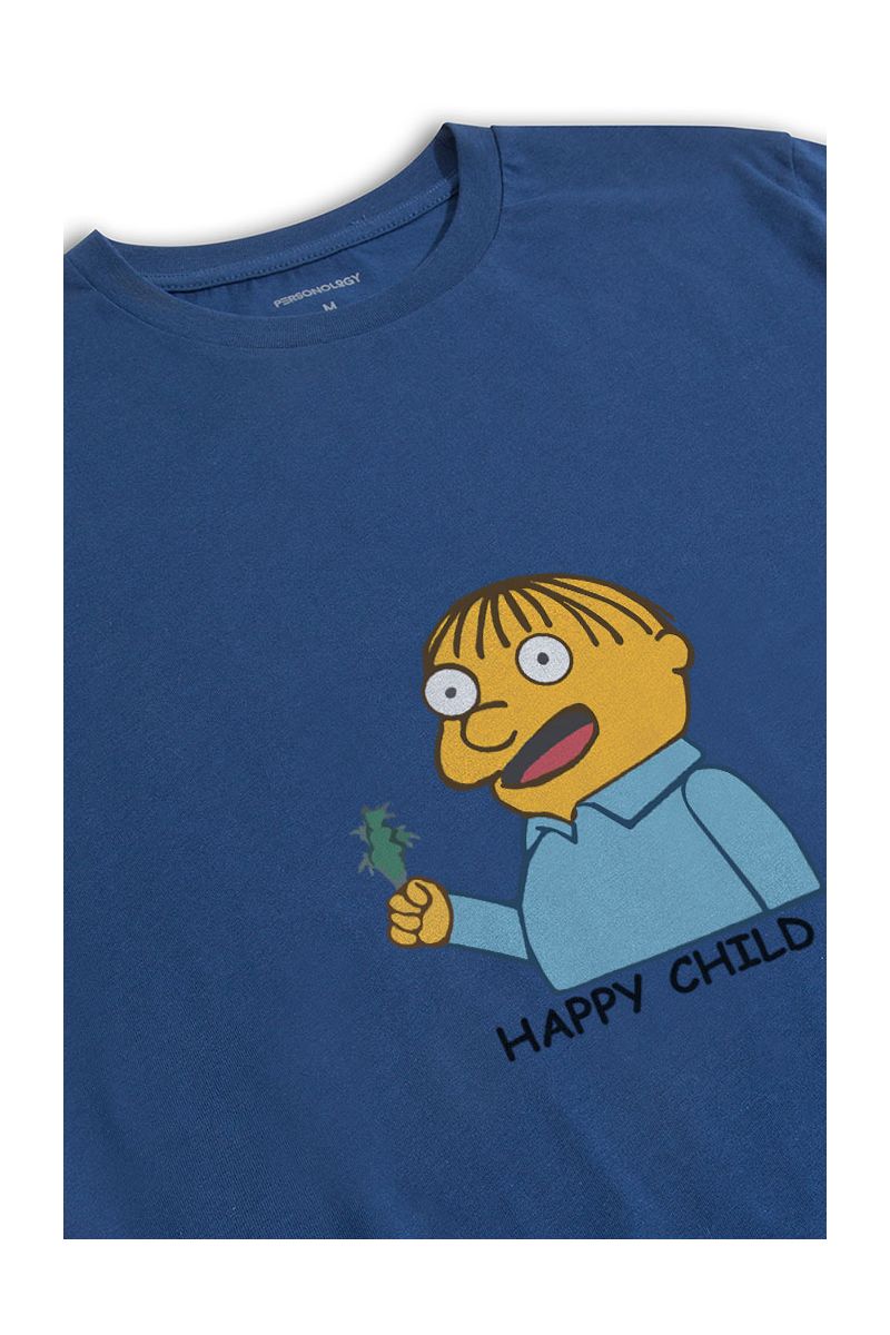 Navy Soft Fabric Happy Child Design Short Sleeve Tee