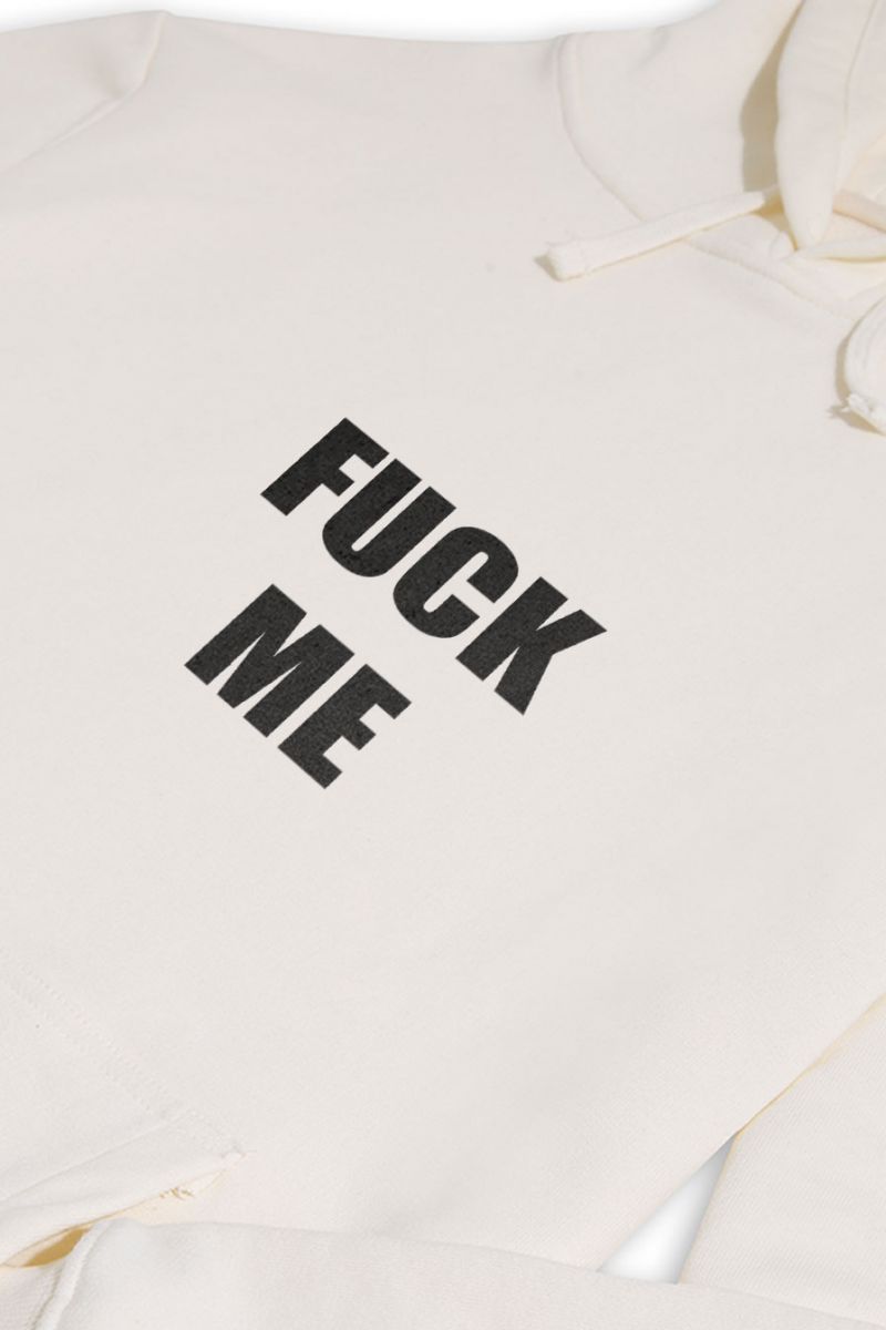 Ecru Premium Cotton F**k Me Design Pullover Hoodie