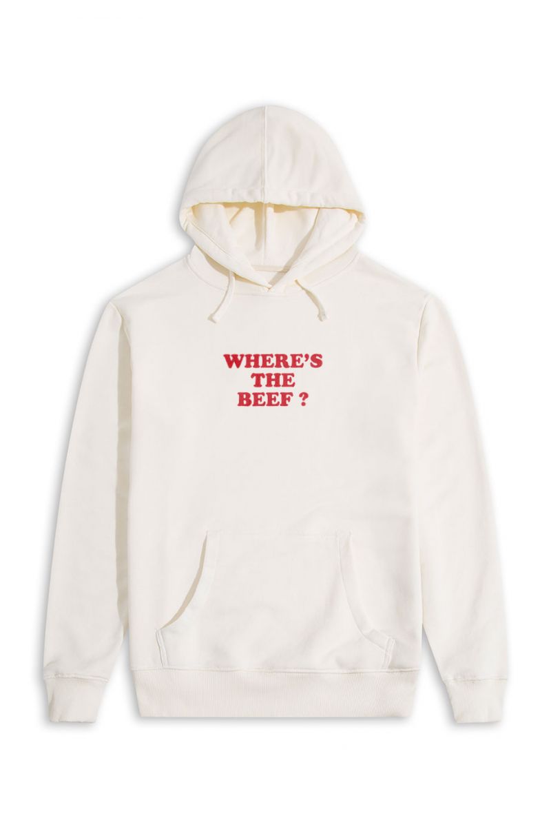 Ecru Premium Cotton Where's the beef ?  Design Pullover Hoodie