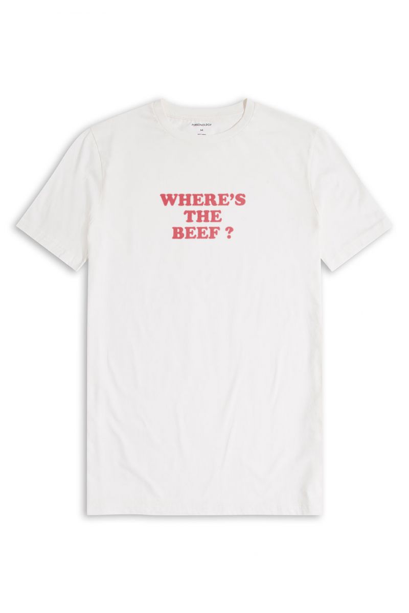 Off White Soft Fabric Where's the beef ?  Design Short Sleeve Tee