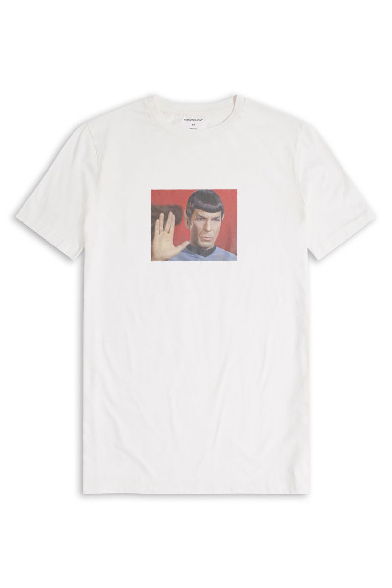 Off White Soft Fabric Mr. Spock Design Short Sleeve Tee