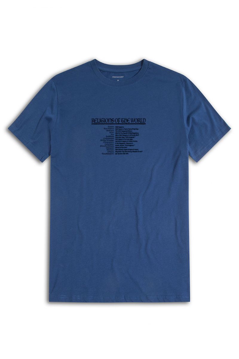Navy Soft Fabric Religions of the world Design Short Sleeve Tee