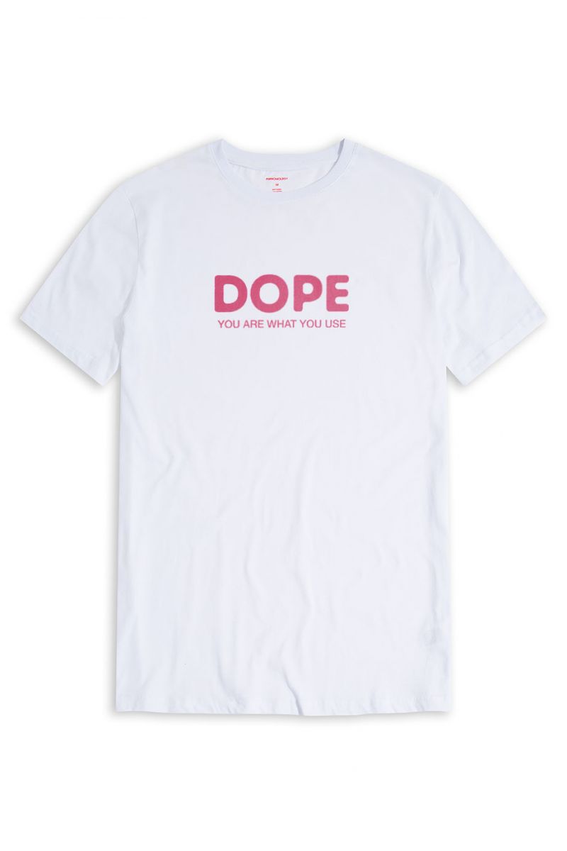 White Soft Fabric dope you are what you use Design Short Sleeve Tee