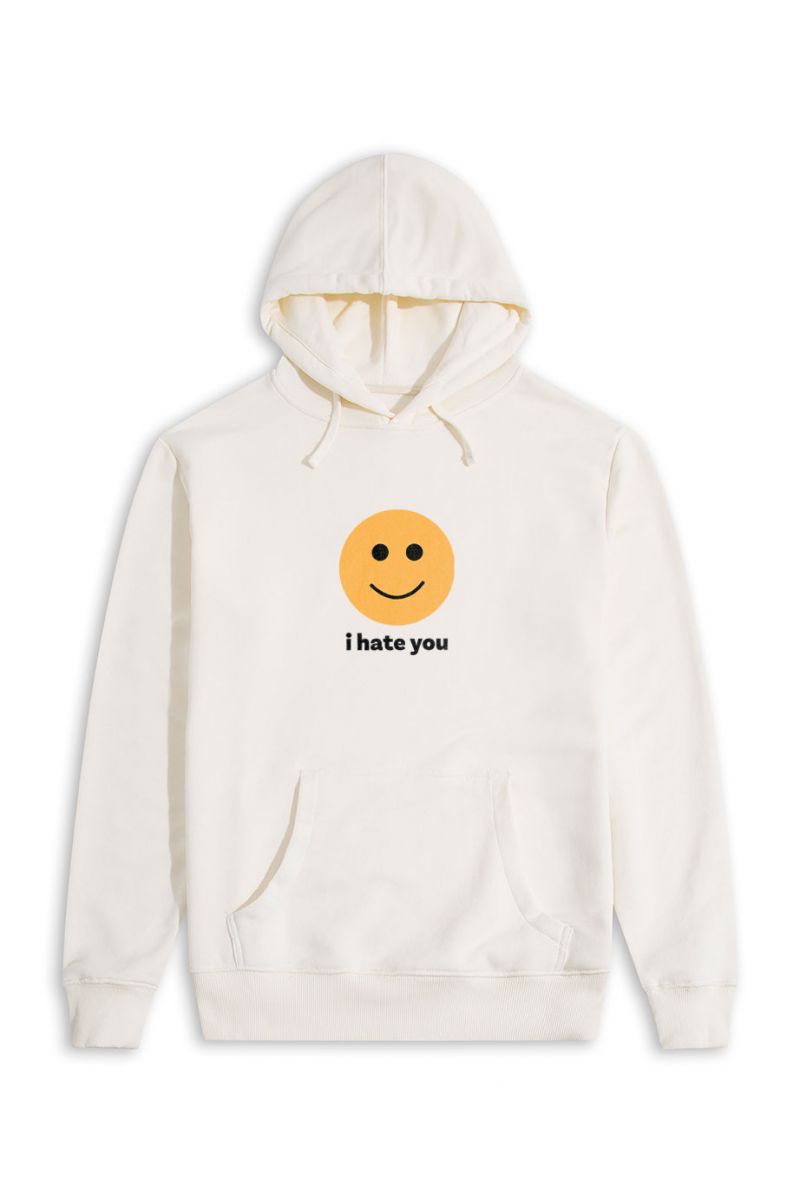 Ecru Premium Cotton I hate you Design Pullover Hoodie