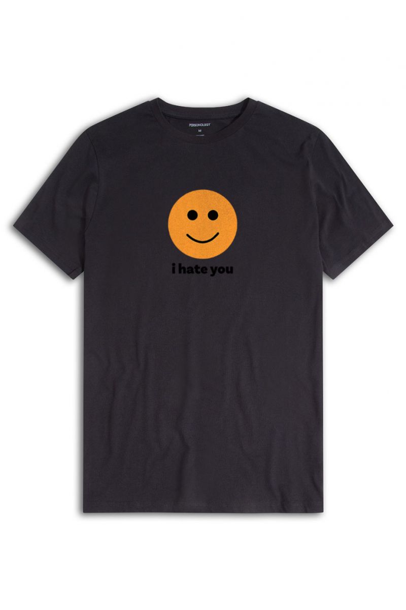 Black Soft Fabric I hate you Design Short Sleeve Tee